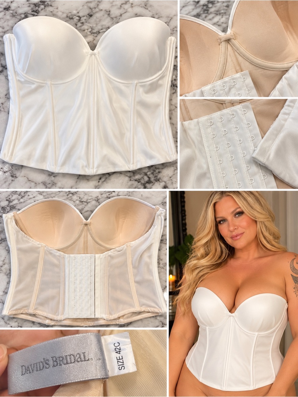 David's Bridal White Strapless Longline Bustier